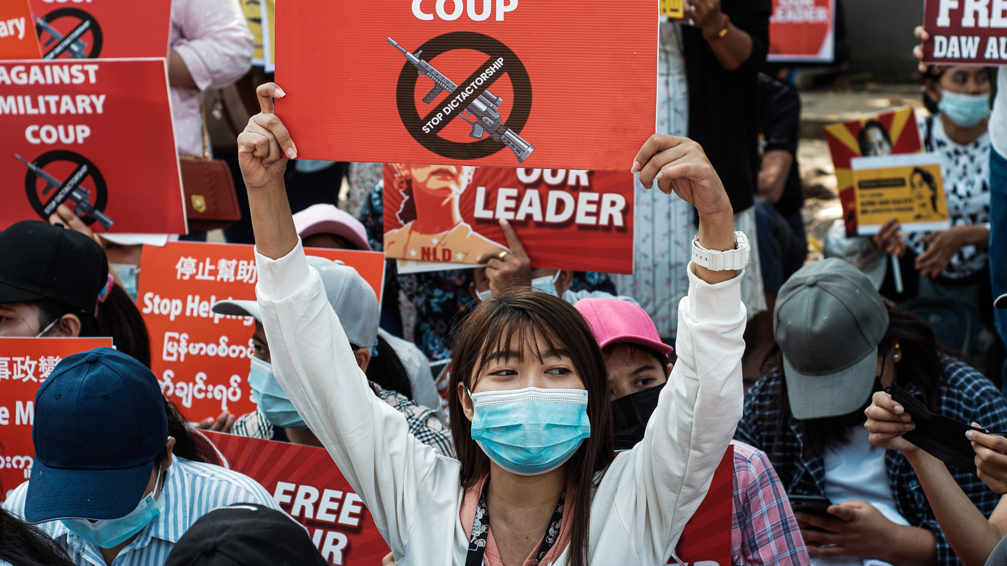 Protest in Myanmar against Military Coup 14-Feb-2021